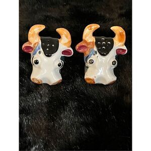 Vintage Steer Bull‎ Head Bust Salt and Pepper Shakers Ceramic Japan